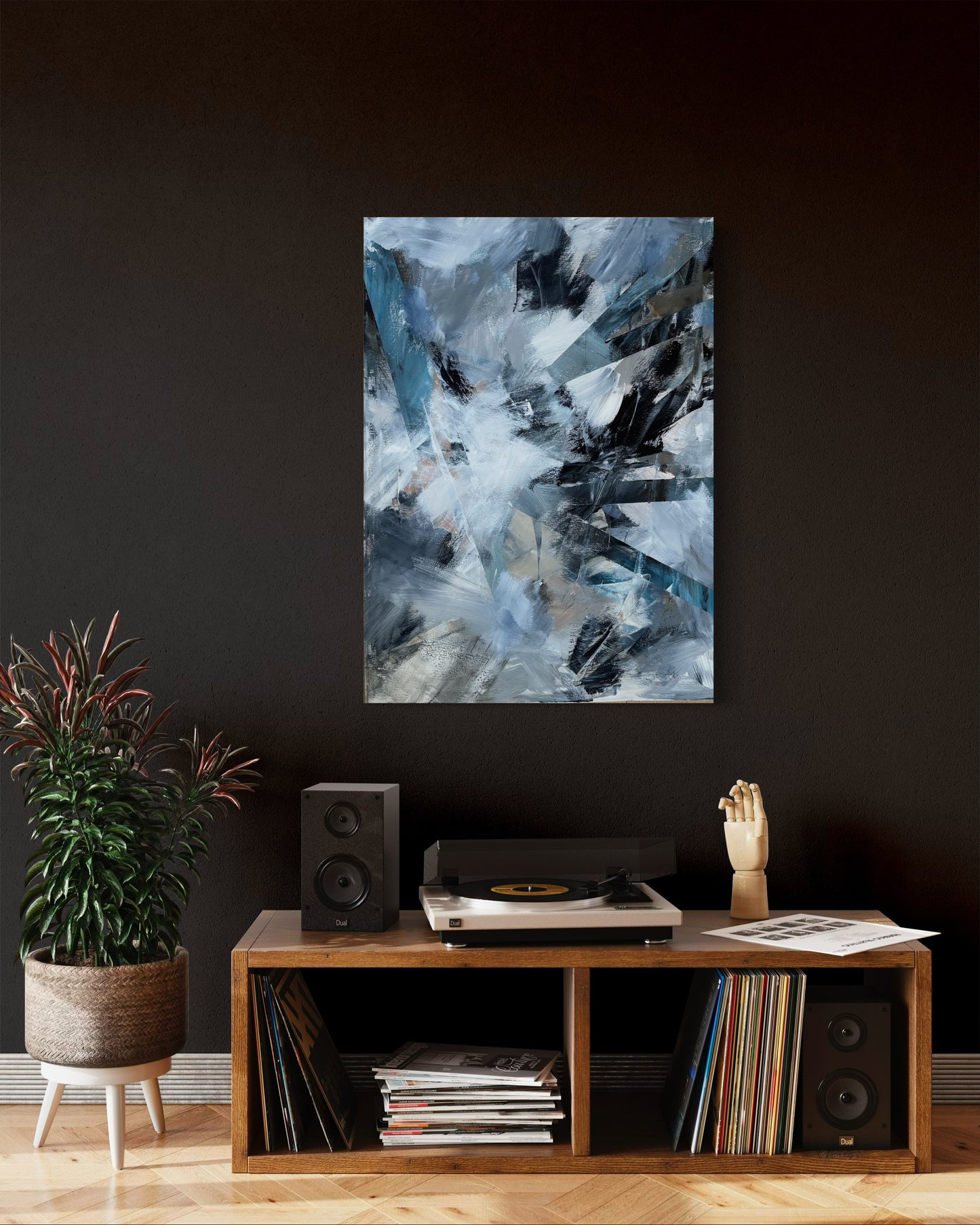 Nydelig energisk abstrakt maleri i herlige blåtoner selges. Original kunst. malerier til salgs.