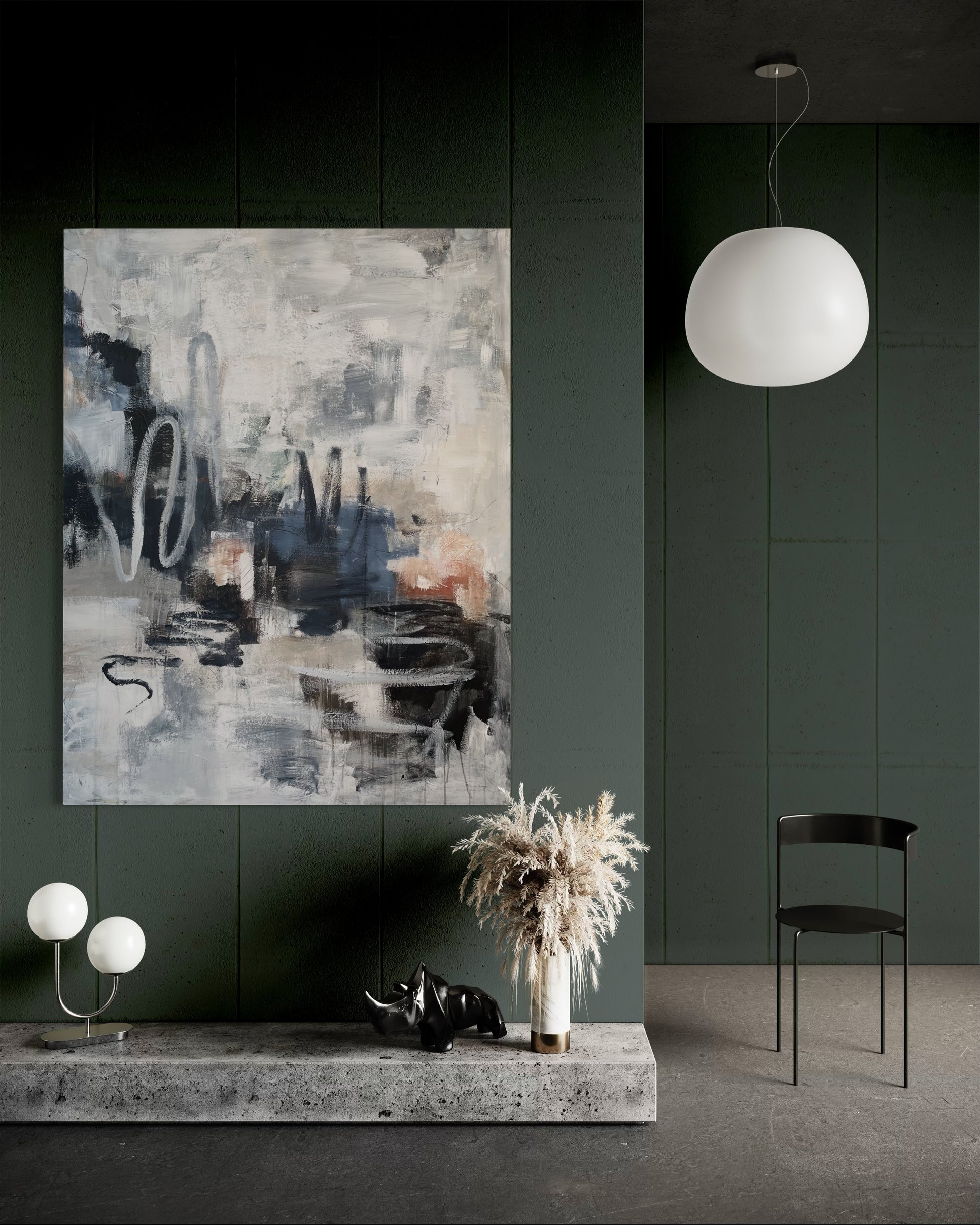 Galleri Breiland selger moderne abstrakte malerier. Maleriet er i blå og jordtoner og utstråler energi og gir hjemmet eller hytten et unikt preg. 