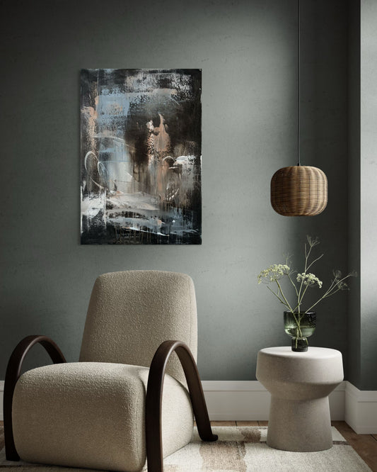 I See You, originalt abstrakt maleri av Marianne Breiland i blå og jordtoner. Unik kunst til unike hjem. 