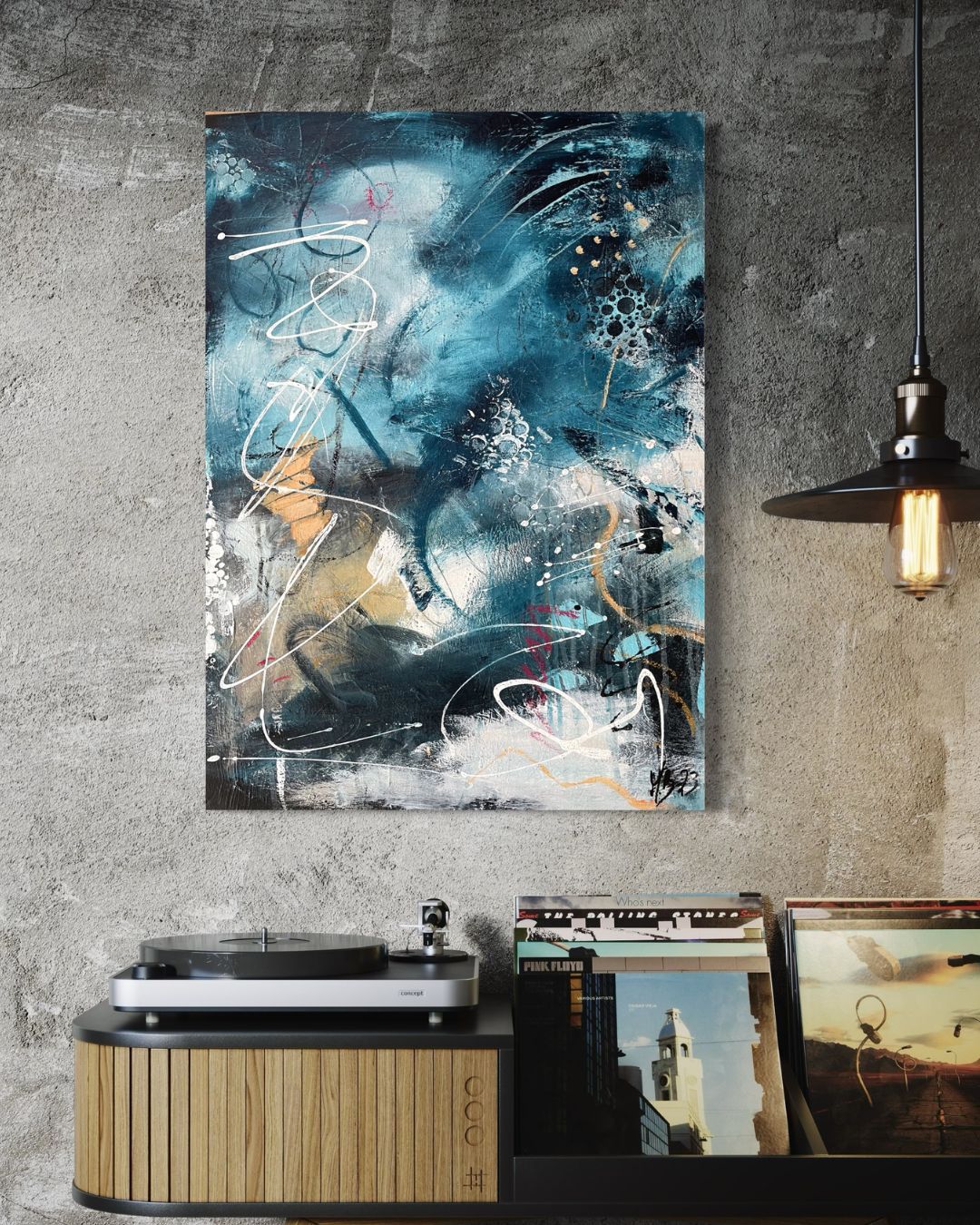 Abstrakt maleri med nydelige blåtoner og energi - Stellar Energy - Oslo