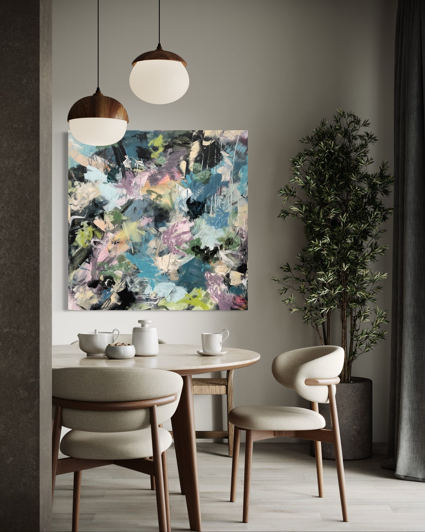 stort maleri innen abstrakt kunst. Få et unikt maleri på veggen- kjøp nå hos Galleri Breiland. 