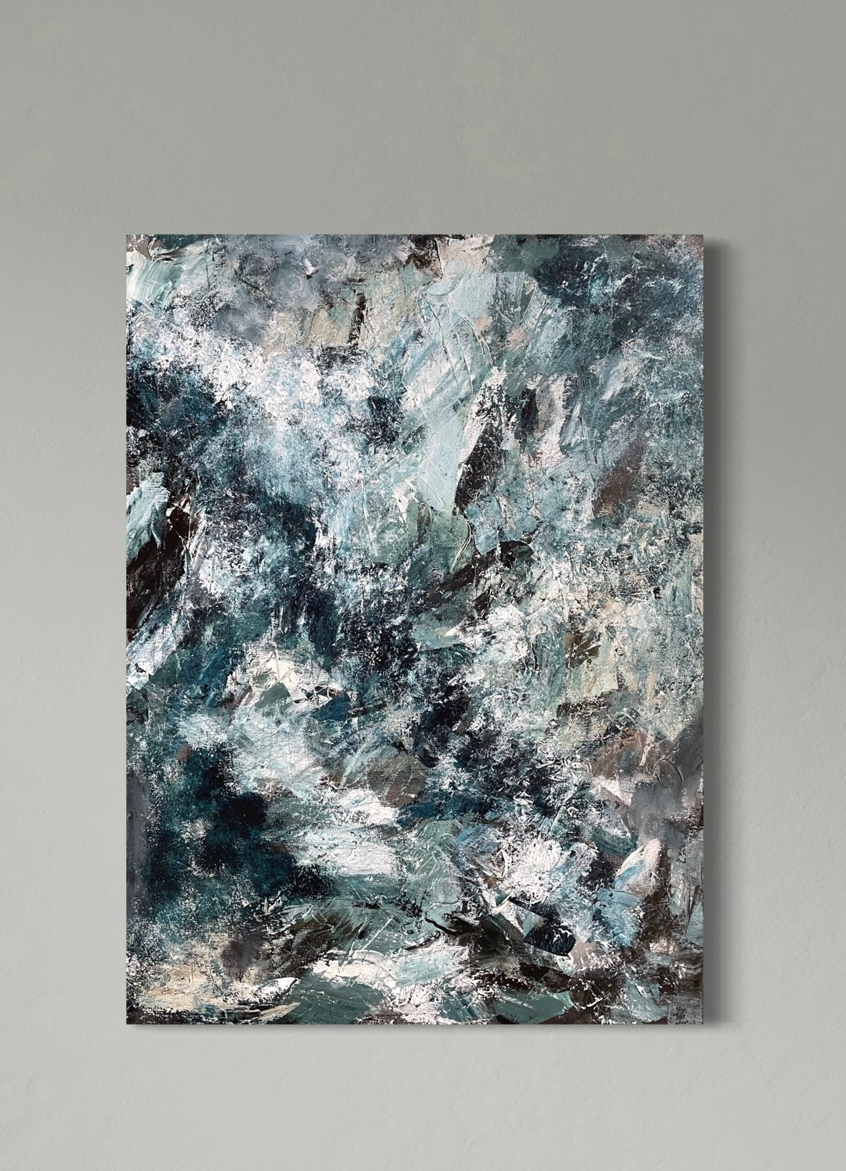 Nærbilde av abstrakt maleri-Vårløsning- struktur- og lag - på -lag-teknikk