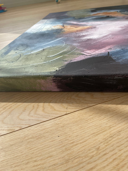 Detaljbilde av abstrakt maleri i nydelige fargr- struktur og lag-på lag-teknikk