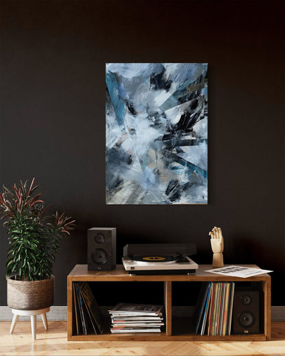Nydelig energisk abstrakt maleri i herlige blåtoner selges. Original kunst. malerier til salgs. 